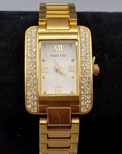 Mary Kay Women's Gold Tone Quartz Watch Diamond Bezel Sizable New W/Sticker - Picture 1 of 14