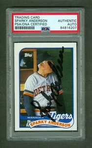 Sparky Anderson 1989 Topps Card #193 Tigers Manager PSA/DNA Encased Autograph - Picture 1 of 2