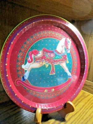 Vintage Serving Tray 13" Round 'Rocking Horse' Holiday Coffee Table Decor    531 - Image 1 of 3