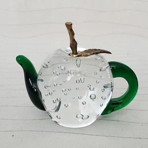 Dynasty Gallery Heirloom Art Glass Tea Pot Apple Shape Green Clear Paperweight - Picture 1 of 6