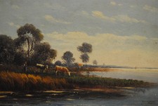 Arnold - Ölbild - Seelandschaft mit Kühen - ca. 1930