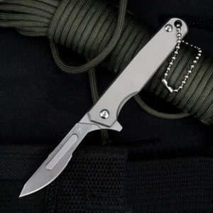 Titanium Cutter Knife Scalpel Blade Pocket EDC Tool Survival Foldable Keychain - Picture 1 of 12