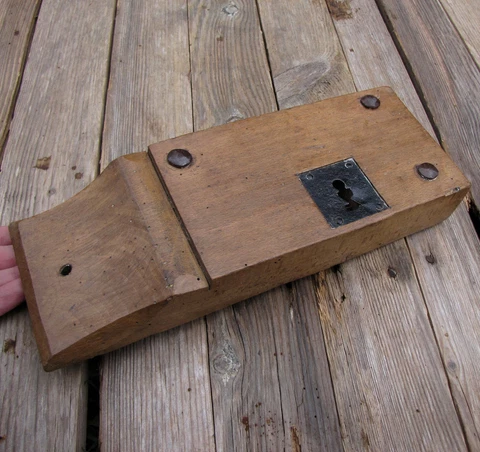 Antique Oak Encased Door Lock No Key Cover