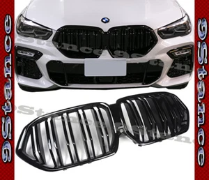 FOR NEW G06 X6 2019 2020 2021 BMW PIANO BLACK FRONT KIDNEY GRILLE DOUBLE SLANT - Picture 1 of 5