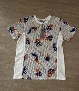 Dior And Kenny Scharf White See Through Oblique Logo T Shirt - Picture 1 of 5