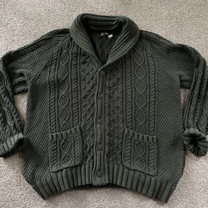 L.L. Bean Signature Mens XXL Green Cotton Cable Knit Shawl Collar Cardigan Heavy - Picture 1 of 8