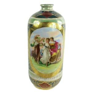 Antique Porcelain Portrait Scene Vase with Moriage Austria 11" - Picture 1 of 10