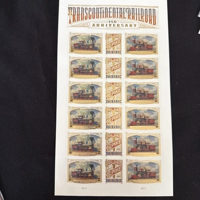 USPS Stamp Sheet Transcontinental Railroad Forever 150th Anniversary Foil - Image 1 of 2