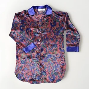 Vintage Victorias Secret Gold Label Oversized Night Shirt Tunic Red Paisley Sm - Picture 1 of 9
