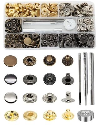 80 Sets Leather Snap Fasteners Kit 15mm Metal Snap Buttons Press Studs with Tool - Image 1 of 4