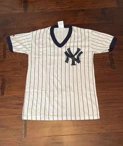 Majestic Men’s New York Yankees V-Neck Baseball Jersey Sz. S NEW PINSTRIPE Cover
