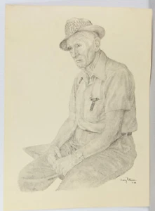 15" Graphite on Paperstock Signed Larry Patterson Old Man Sitting Grandpa - Picture 1 of 4