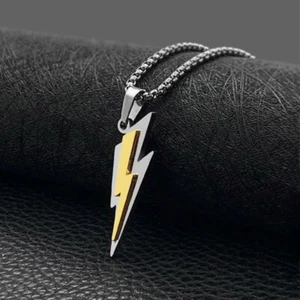 Men's Fashion Jewelry Silver & Gold Lightning Bolt Pendant Necklace 496 - Picture 1 of 6