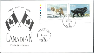 🍁Canada  #1219/1220   "DOGS OF CANADA"   Brand New  1988  Special Event Cachet - Image 1 of 2