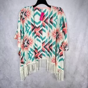 Aztec Kimono Womens Swim Cover Up Ivory Open Boxy Sheer Swimwear Size S/M NEW! - Picture 1 of 13