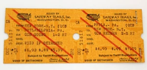 Vintage Safeway Trails Ticket Round trip Phila-New York 1957 - Picture 1 of 2