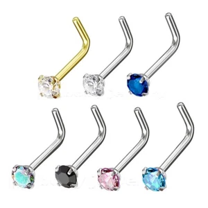 2pcs. 20G 18G L-Bend 3mm Round CZ Prong Set Surgical Steel Nose Stud Ring - Picture 1 of 1