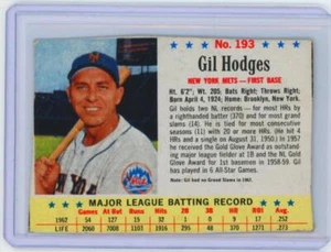 1963 Post Cereal Gil Hodges Hall of Fame MLB Vintage Baseball Card #193 HOF - Picture 1 of 2