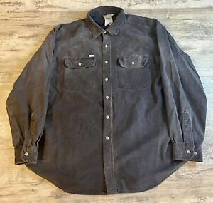 Vintage Carhartt Button Up Shirt Mens 2XL Black Pcokets Workwear Long Sleeve