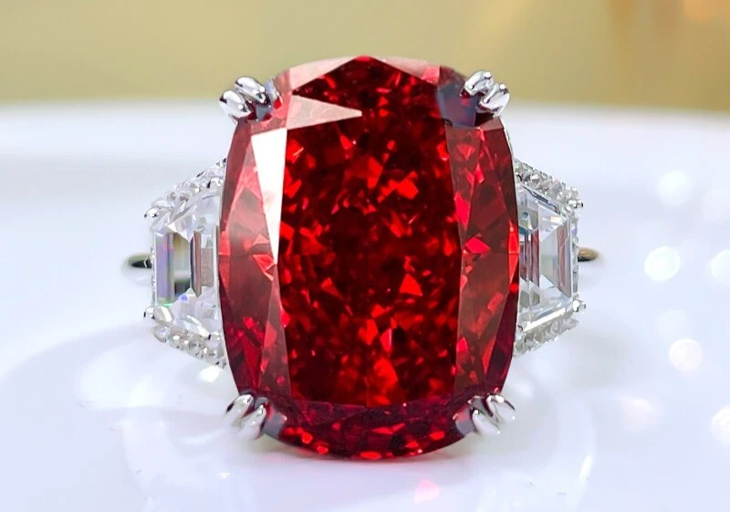 12ct Lab Grown Ruby Diamond Ring, 18K Gold Plated Classic Solitaire, Exquisite - Image 1 of 4