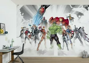 White Wallpaper Wall Mural Marvel Avengers full wall 144x100in + Free adhesive - Picture 1 of 5