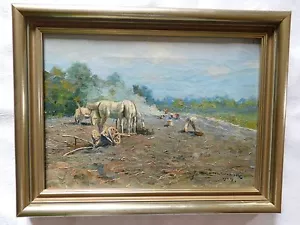 ÖLGEMÄLDE LEONARD WINTEROWSKI KOPANIE KARTOFLI / KARTOFFELERNTE POLEN 1904 - Bild 1 von 5