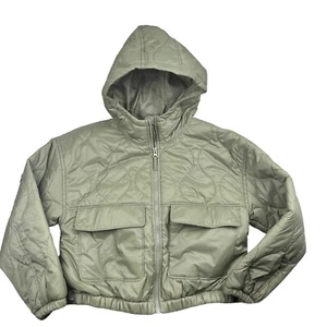 Old Navy Jacket Water Resistant Cropped Quilted Hooded Zip Up Green L 10/12 - Picture 1 of 11