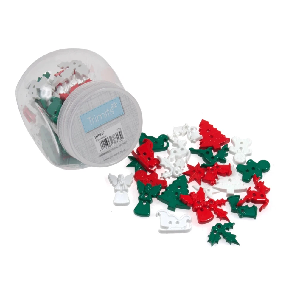 Buttons craft jar mixed Christmas shapes 75g sewing card making needle craft - Image 1 of 1