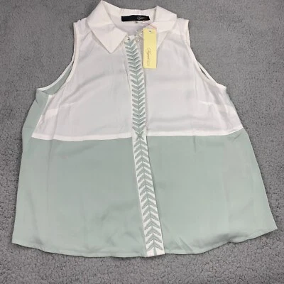 Женщин без рукавов кнопка верхний вышитый Sz S зеленый белый карьера сахара губы - Изображение 1 из 4