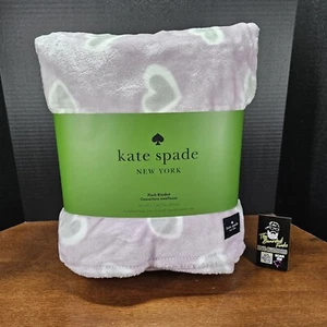 Manta de felpa de lujo Kate Spade 68"X90" gris lila corazones suave polar NUEVO - Imagen 1 de 4