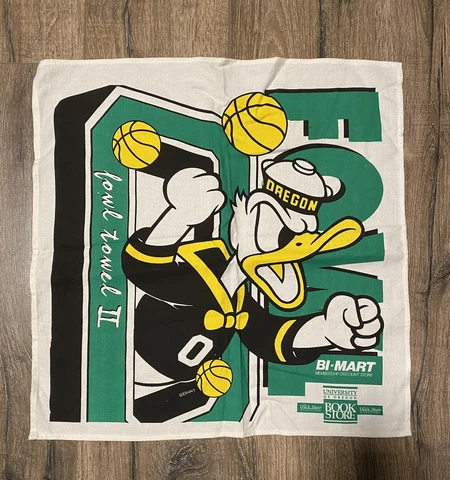 Vintage 90s Oregon Ducks Fowl Towel 2 Basketball Donald Duck NCAA Pac-10 Cover