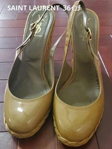 Yves Saint Laurent Round Toe Wedge Sole Slingback Pumps Women's 36 US6 Goldenrod - Picture 1 of 24
