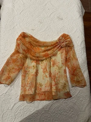 Blusa MSK para mujer talla grande floral fuera del hombro naranja Foto 1 de 4