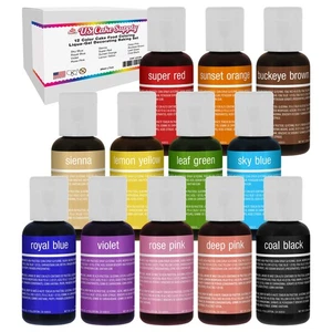 12 Color Cake Food Coloring Liqua-Gel Primary Set .75 fl. Oz. (20ml) Bottles - Picture 1 of 5