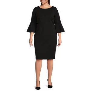 Calvin Klein 3/4 Bell Sleeve Boat Neck Sheath Dress, Green, Size 12 NWT - Picture 1 of 8