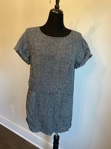 Free People Mini-Etuikleid schwarz weiß gewebt Leinen M - Bild 1 von 10