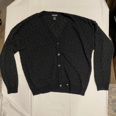 Jantzen Cardigan Sweater Mens Large Black Textured Knit Button Front V Neck - Image 1 of 4