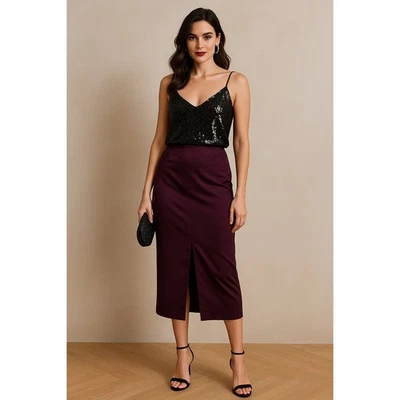 GIGLI Jeans Ciruela Midi Falda Lápiz Fiesta Año Nuevo Fecha Noche S Foto 1 de 4