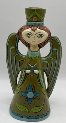 Vtg Mid Century Paper Mache Christmas Angel Taper Candle Holder - Image 1 of 4