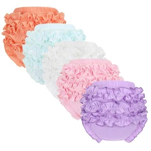 Paquete de 5 fundas para pañales con volantes - Baby Bloomers, lindos pantalones cortos de algodón para bebé niña, brie... - Imagen 1 de 7