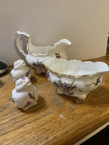 Victorian Violets by Hammersley Spode Creamer & Sugar Set + Salt & Pepper Vtg - Picture 1 of 5