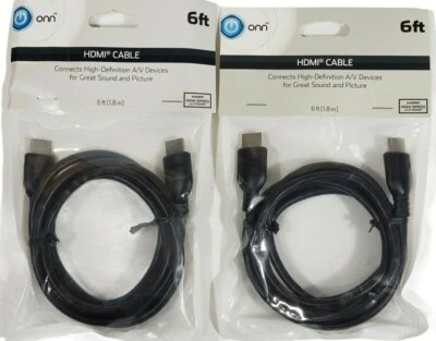 HDMI Cable 6ft ONN Black High Speed 4K Resolutions Sealed Lot of 2 New - Image 1 of 3