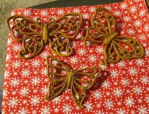 Vintage 1978 Syroco Homco Set of 3 Faux Wood/Rattan Butterflies Wall Decor - Picture 1 of 13