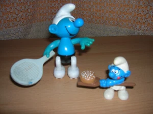 2x MC DONALDS Schlumpf  11 cm Tennisspieler + 5 cm Brötchenbäcker ca 80er Jahre  - Bild 1 von 4