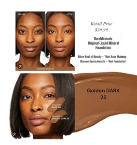 Base mineral líquido original Mfg sellada BareMinerals dorada OSCURA 25 - Imagen 1 de 20