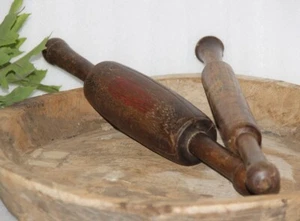 Set of 2 Antique Wooden Chapati Bread Rolling Pins Belans Original Old Lacquer - Picture 1 of 6