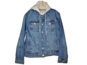 True Religion Mens XL Denim Trucker Hoodie Jacket Jean NWT - Picture 1 of 14