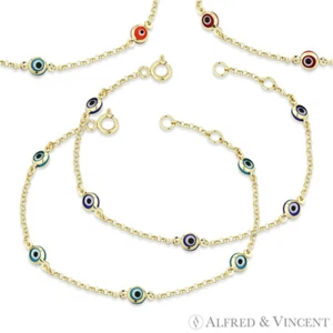 Evil Eye Türkischer Nazar Griechisch 4mm Glücksbringer 14k Gelbgold Baby Kind Armband - Bild 1 von 5