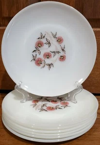 Set/7 Vintage 1950's Fire King Milk Glass Primrose Fluerette 9" Dinner Plates - Picture 1 of 7
