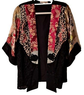 Spencer Alexis Kimono Size L Floral Brocade Embroidery Black Arsty Jacket USA - Image 1 of 4